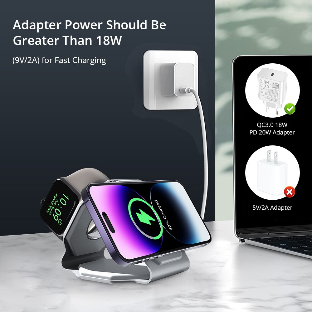 3 in 1 Foldable Wireless Charger for AirPods,Apple Watch & iPhone