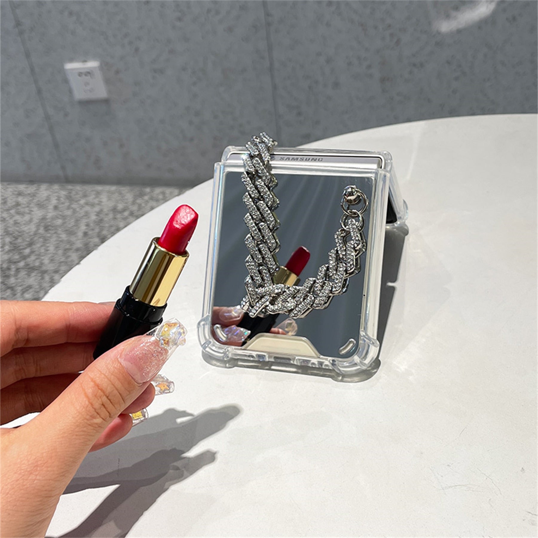 Luxury Rhinestone Bracelet Mirror Case for Samsung Galaxy Z Flip 4 - Galaxy Z Flip 4 Case