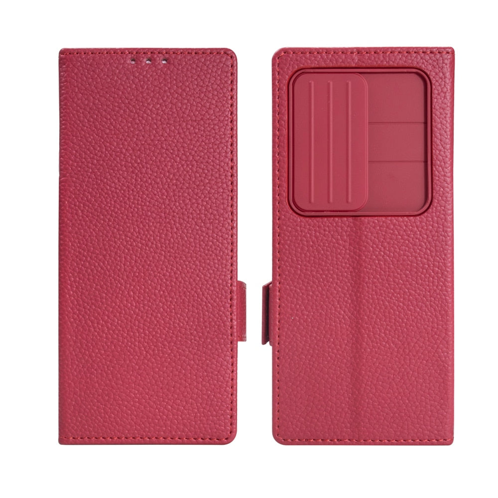 Leather Z Fold 4 Case With Pen Holder and Slot Camera Cover