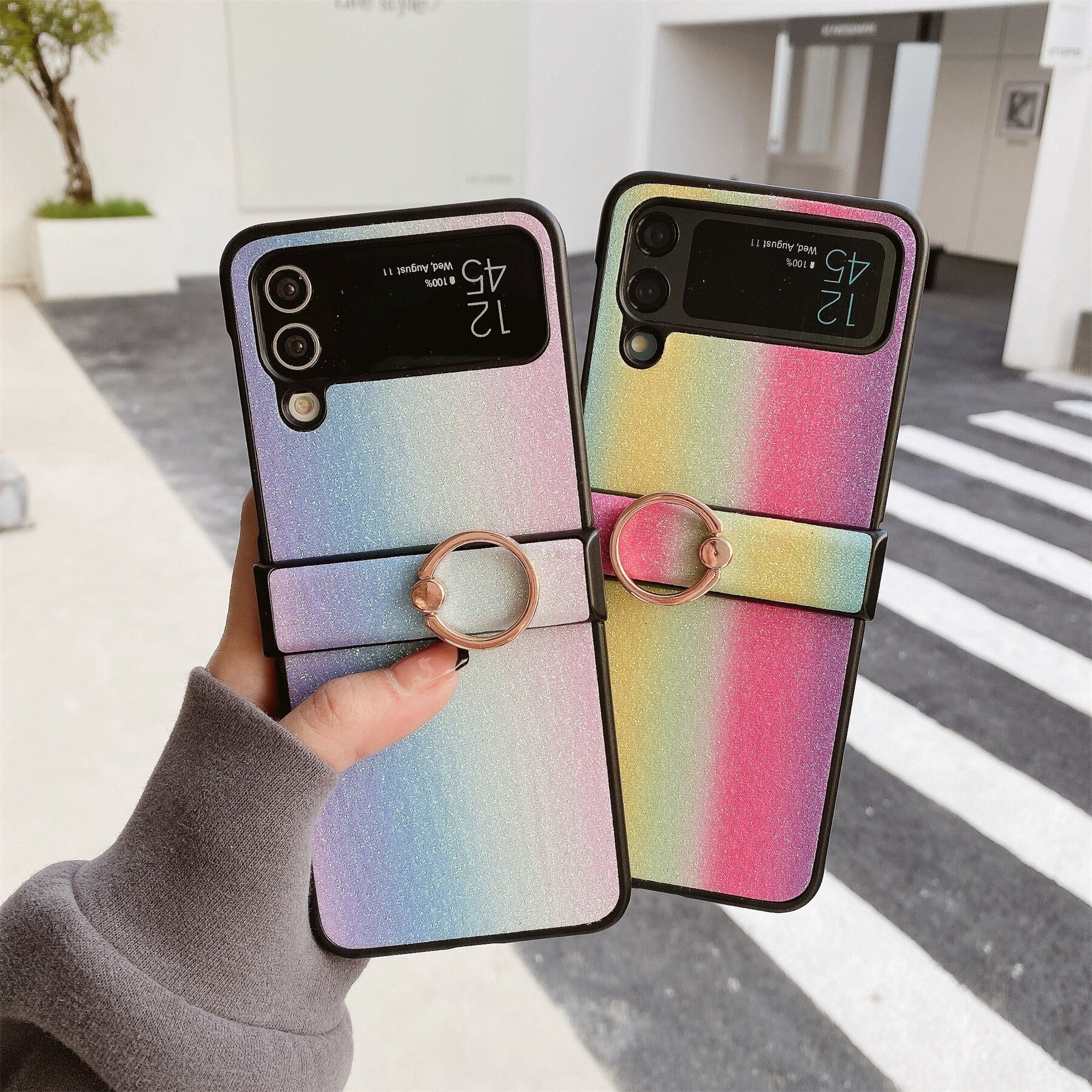 Rainbow Pink Case with Ring Holder for Samsung Galaxy Z Flip 3 & 4