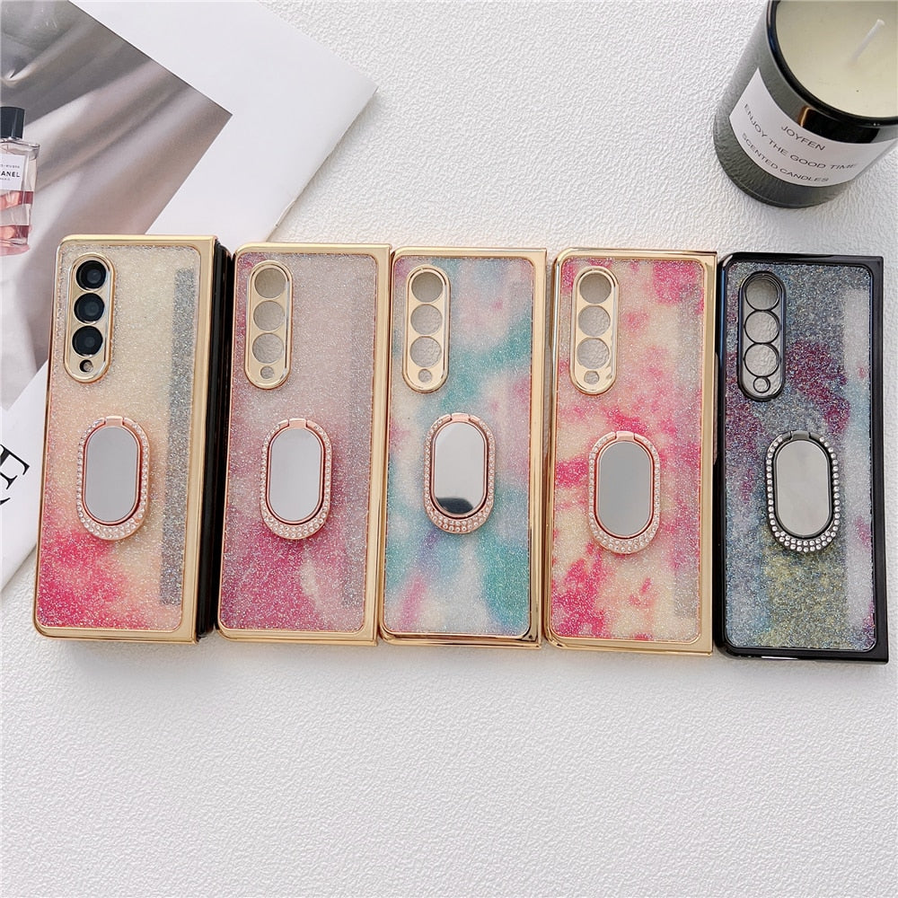 Glitter Diamond Phone Cover For Samsung Z Fold 4 5G With Ring Holder