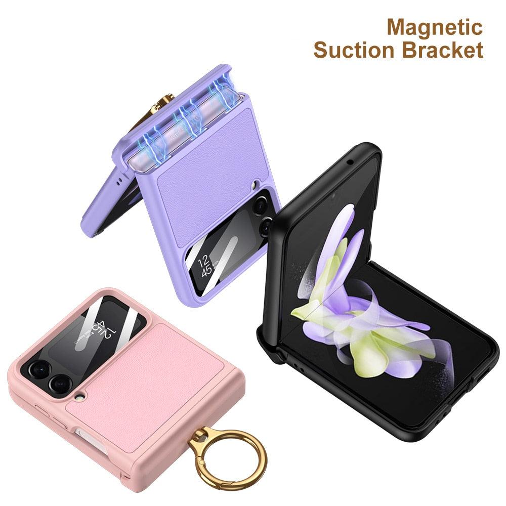 Leather Magnetic Case with Bracket For Samsung Galaxy Z Flip 4 - Galaxy Z Flip 4 Case