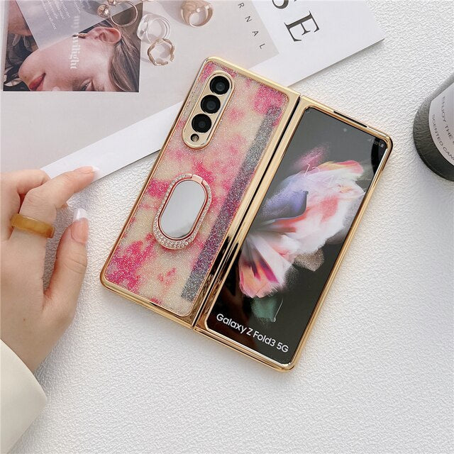 Glitter Diamond Phone Cover For Samsung Z Fold 4 5G With Ring Holder