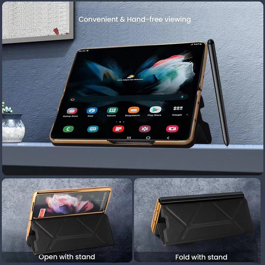 Leather Flip Stand S Pen Holder Slot Case For Galaxy Z Fold 4