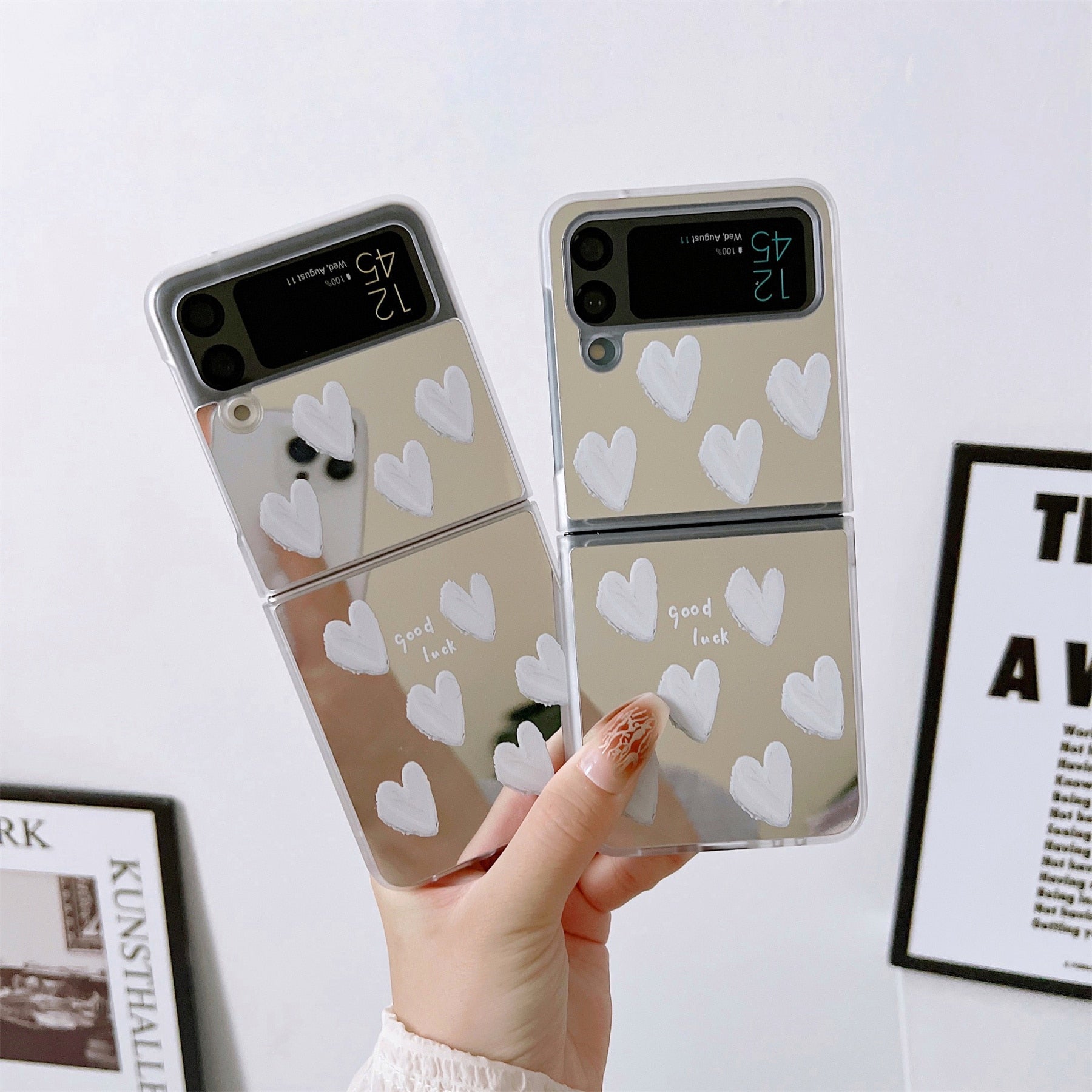 Luxury White Heart Mirror Case for Samsung Galaxy Z Flip 4 - Galaxy Z Flip 4 Case
