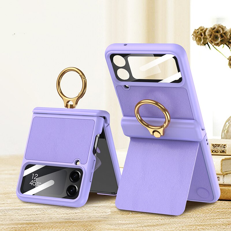 Leather Magnetic Case with Bracket For Samsung Galaxy Z Flip 4 - Galaxy Z Flip 4 Case