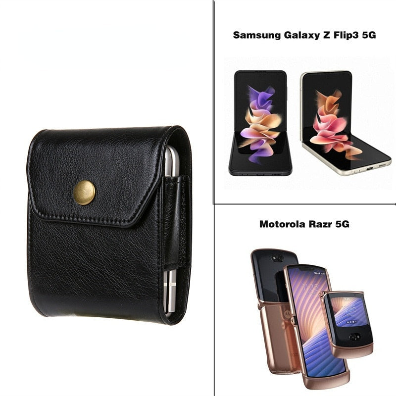 Leather Clip Holster Bag For Samsung Z Flip 4 - Galaxy Z Flip 4 Case