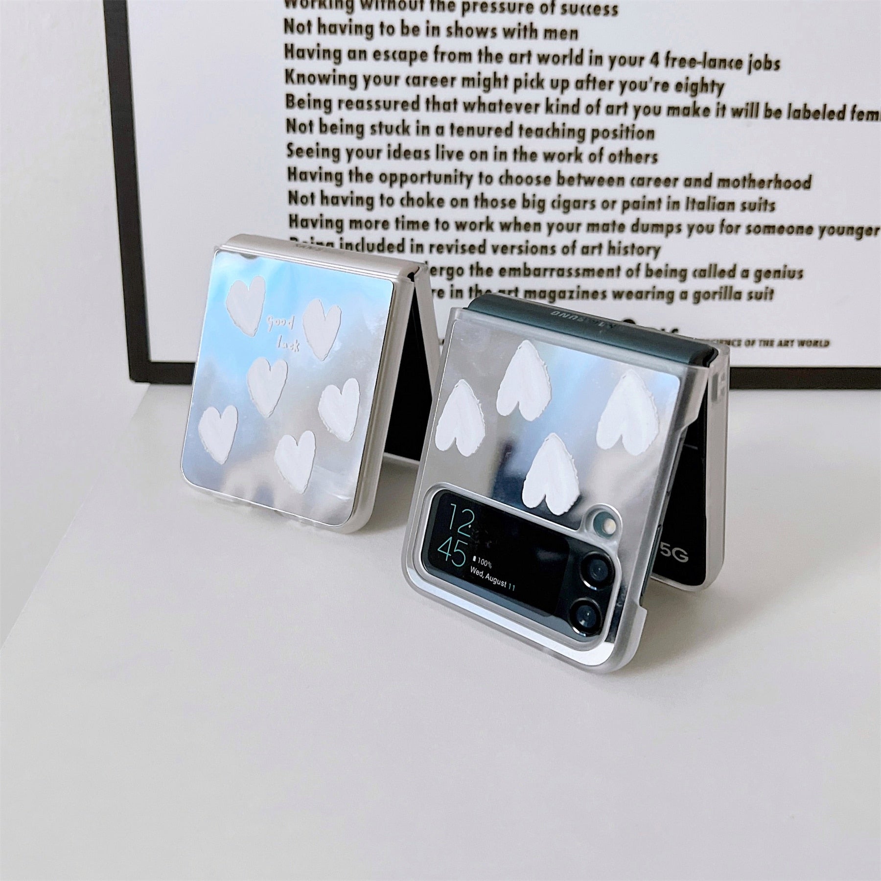 Luxury White Heart Mirror Case for Samsung Galaxy Z Flip 4 - Galaxy Z Flip 4 Case