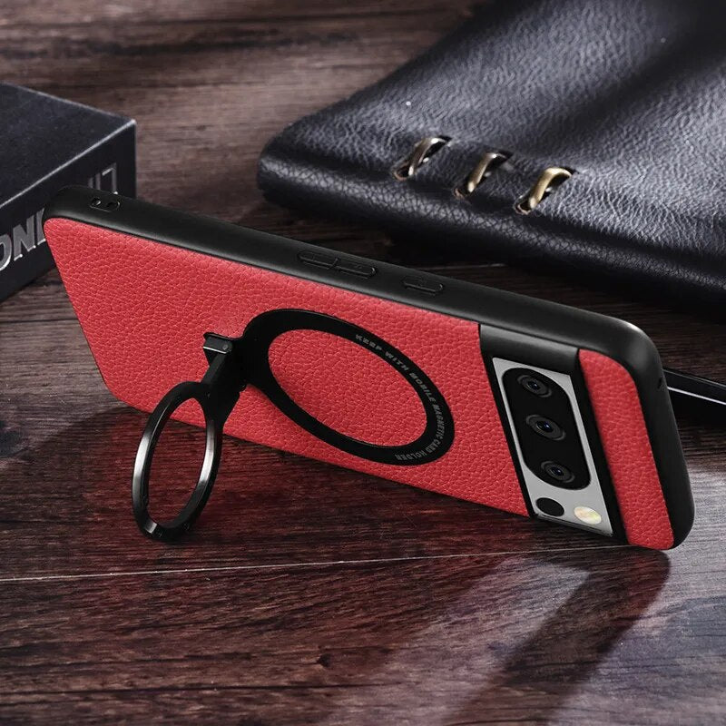 Magnetic Leather Case with Bracket for Google Pixel 8 Series