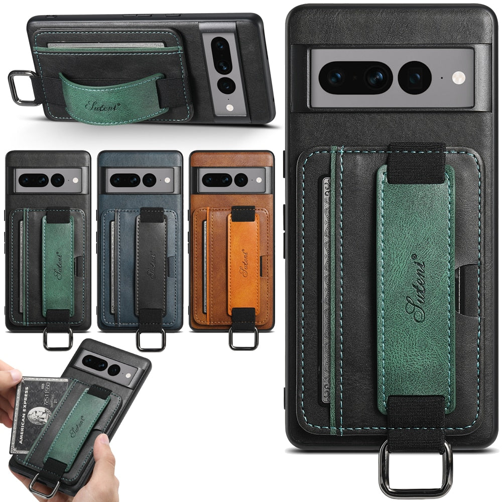 Leather Case With Bracket & Card Pocket For Google Pixel Series - The Pixel Store