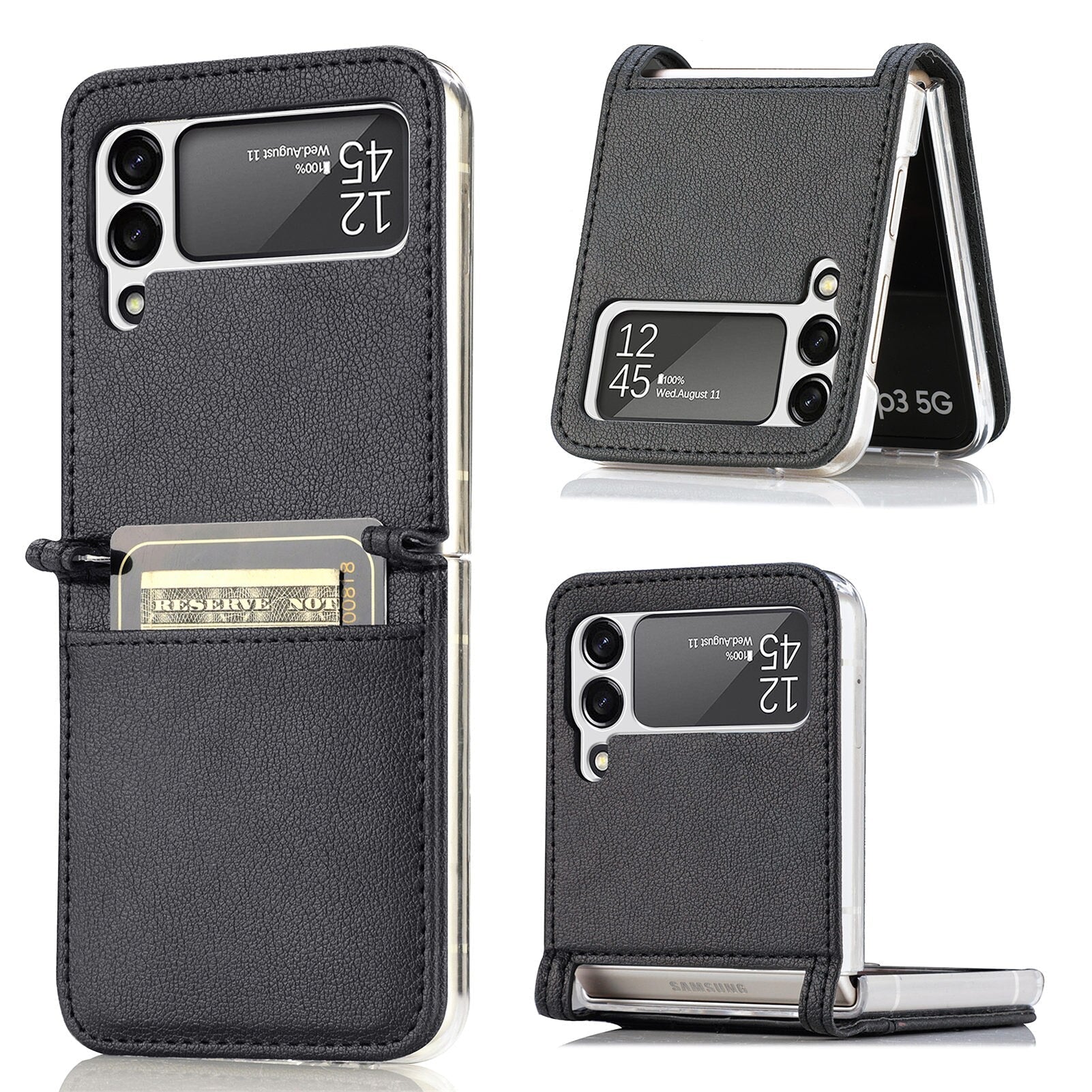 Leather Case With Card Holder For Z Flip 4 - Galaxy Z Flip 4 Case