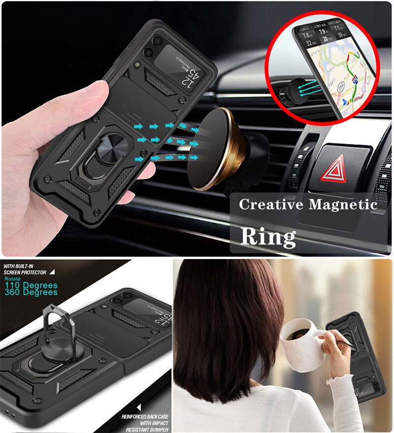 Drop Tested Cover with Magnetic Kickstand Car Mount Protective Case for Samsung Galaxy Z Flip 4 - Galaxy Z Flip 4 Case