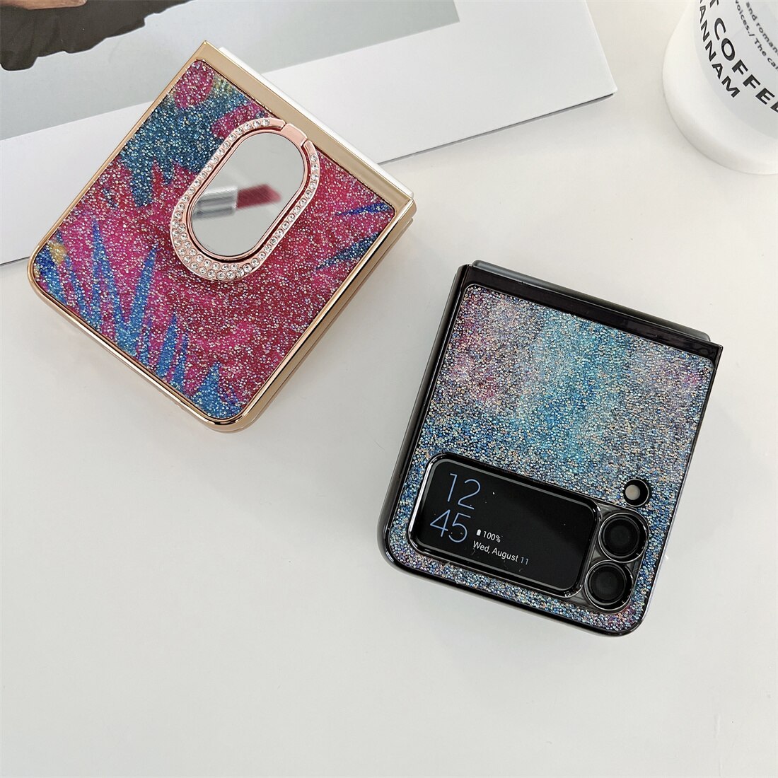 Shining Diamond Mirror Ring Protective Cover For Samsung Galaxy Z FLIP 4 5G - Galaxy Z Flip 4 Case