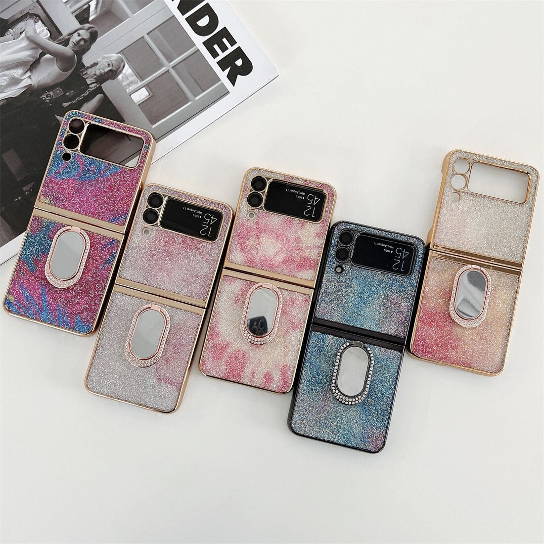 Shining Diamond Mirror Ring Protective Cover For Samsung Galaxy Z FLIP 4 5G - Galaxy Z Flip 4 Case