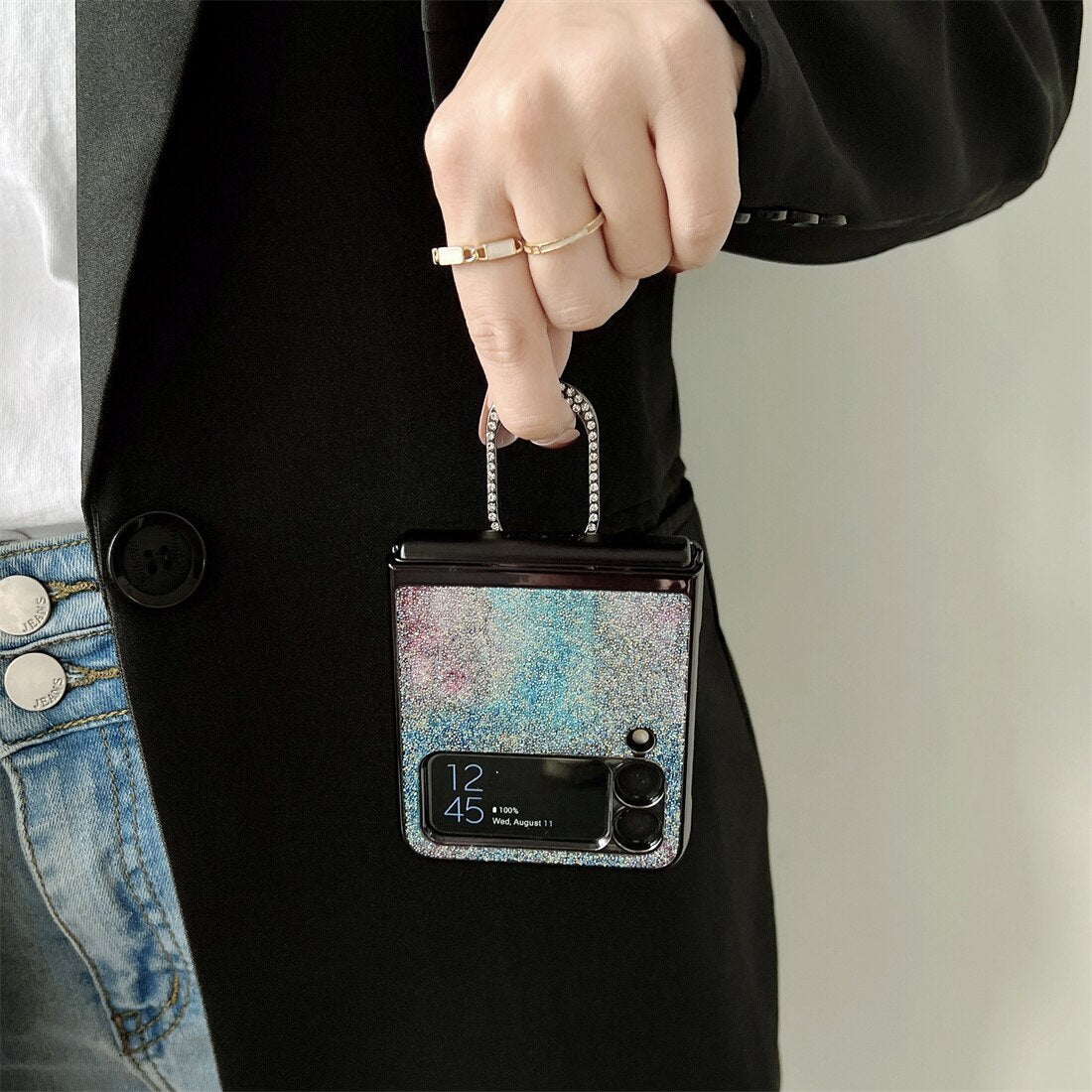 Shining Diamond Mirror Ring Protective Cover For Samsung Galaxy Z FLIP 4 5G - Galaxy Z Flip 4 Case