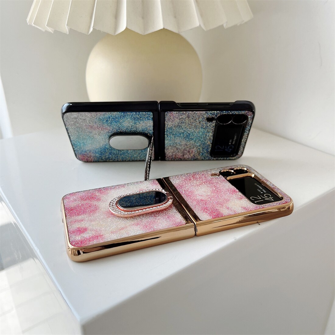 Shining Diamond Mirror Ring Protective Cover For Samsung Galaxy Z FLIP 4 5G - Galaxy Z Flip 4 Case