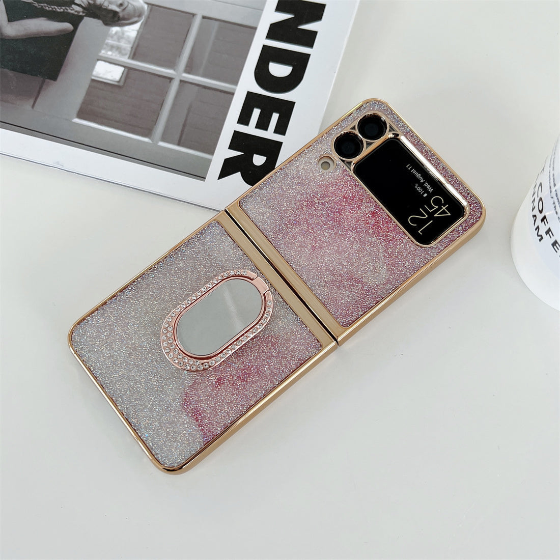 Shining Diamond Mirror Ring Protective Cover For Samsung Galaxy Z FLIP 4 5G - Galaxy Z Flip 4 Case