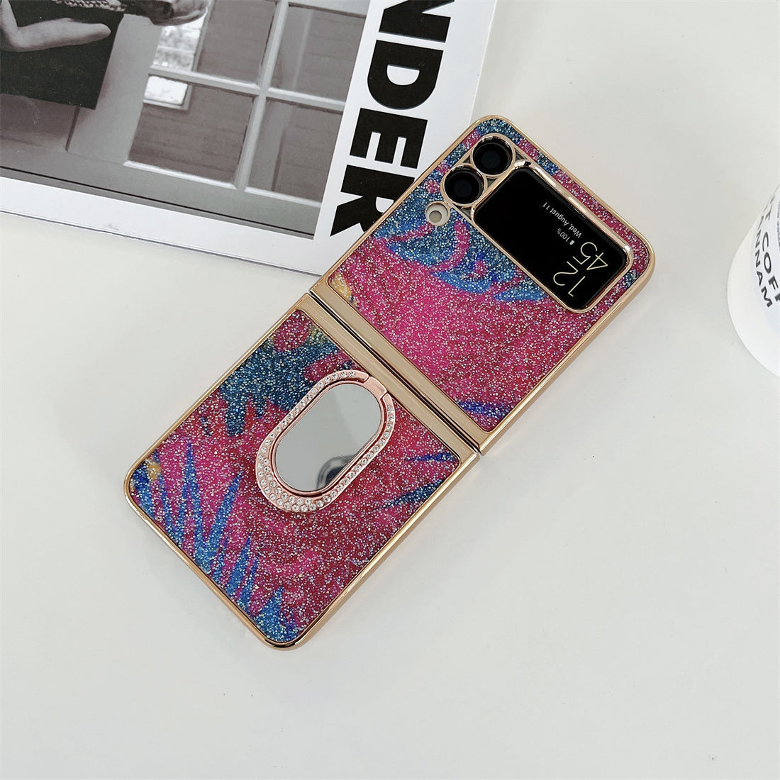 Shining Diamond Mirror Ring Protective Cover For Samsung Galaxy Z FLIP 4 5G - Galaxy Z Flip 4 Case