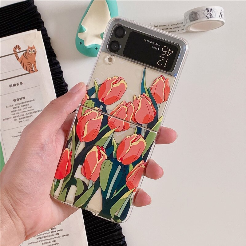 Pretty Tulip Flowers Clear Cover For Samsung Galaxy Z Flip 4 5G - Galaxy Z Flip 4 Case