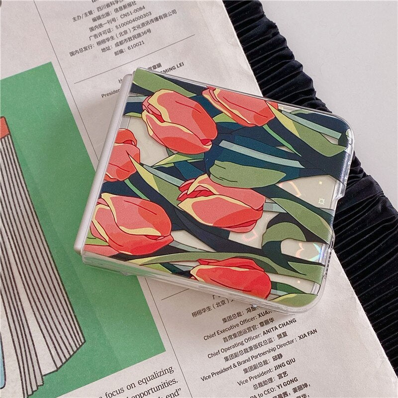 Pretty Tulip Flowers Clear Cover For Samsung Galaxy Z Flip 4 5G - Galaxy Z Flip 4 Case