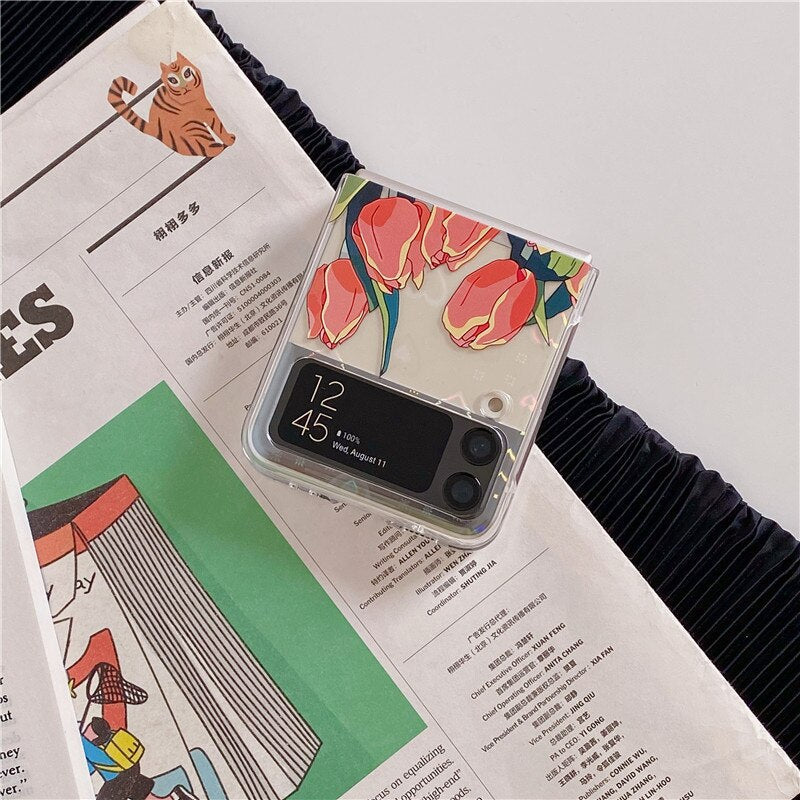 Pretty Tulip Flowers Clear Cover For Samsung Galaxy Z Flip 4 5G - Galaxy Z Flip 4 Case