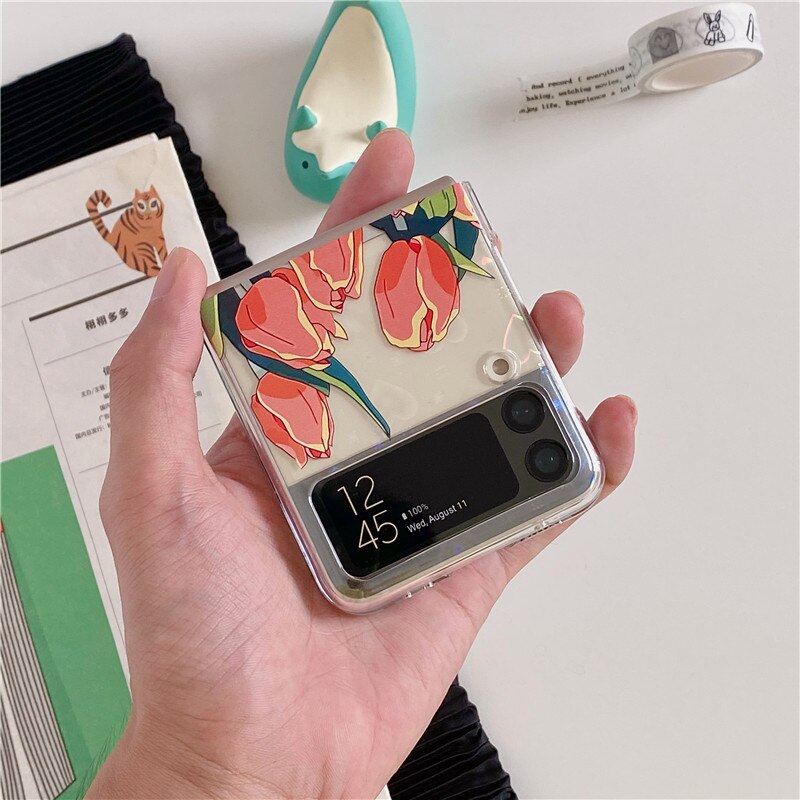 Pretty Tulip Flowers Clear Cover For Samsung Galaxy Z Flip 4 5G - Galaxy Z Flip 4 Case