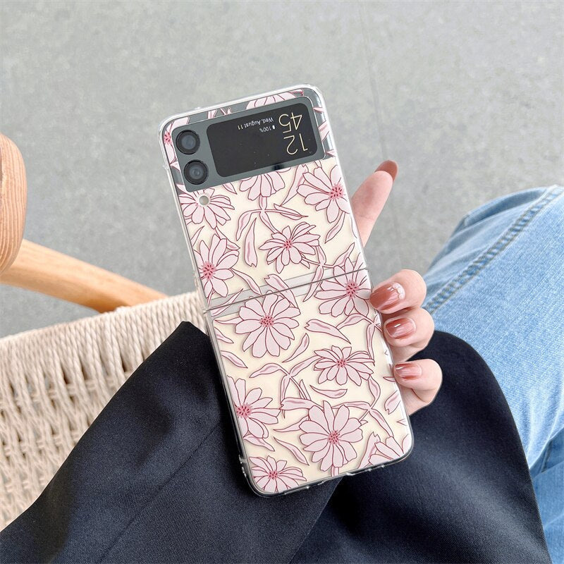 Flower Painting Transparent Case For Samsung Galaxy Z Flip 4 - Galaxy Z Flip 4 Case