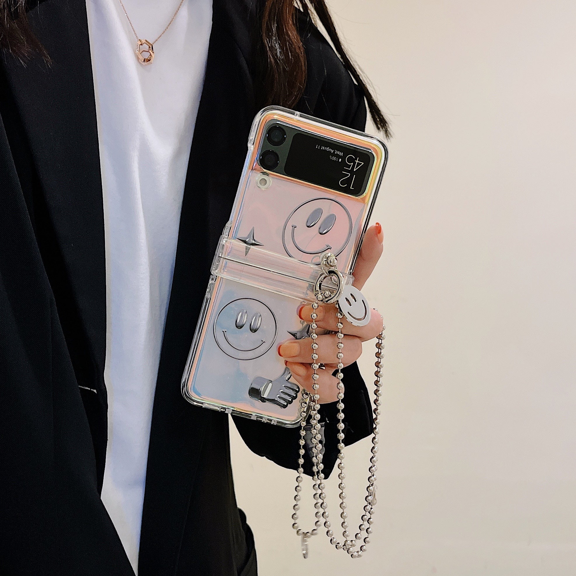 Shockproof Smiley Wristband Cover for Galaxy Z FLIP 4 5G - Galaxy Z Flip 4 Case