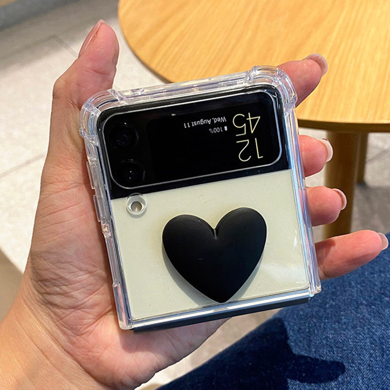 Cute 3D Black Heart Transparent PC Hard Slim Phone Case For Samsung Galaxy Z Flip 4 - Galaxy Z Flip 4 Case