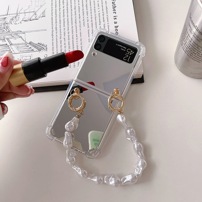 Mirror Shockproof Case with Hand Chain For Galaxy Z Flip 4 5G - Galaxy Z Flip 4 Case