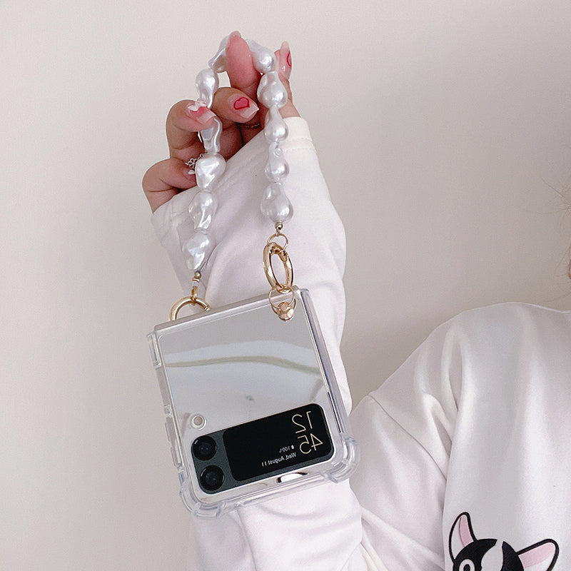 Mirror Shockproof Case with Hand Chain For Galaxy Z Flip 4 5G - Galaxy Z Flip 4 Case