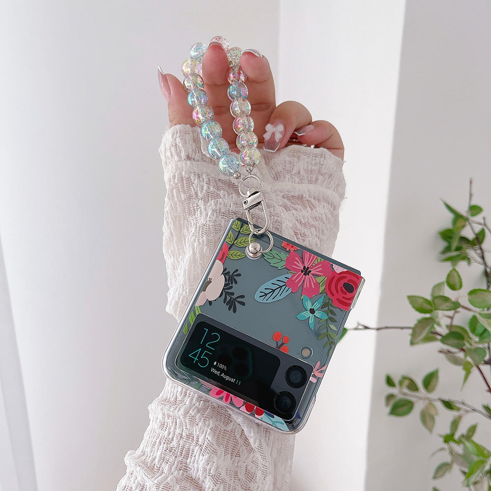 Colorful Flower Case with Bracelet For Galaxy Z Flip 4 - Galaxy Z Flip 4 Case