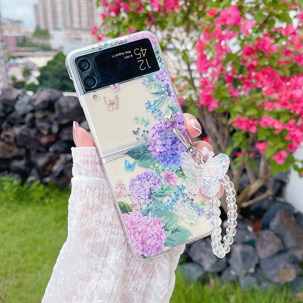 Colorful Flower Case with Bracelet For Galaxy Z Flip 4 - Galaxy Z Flip 4 Case