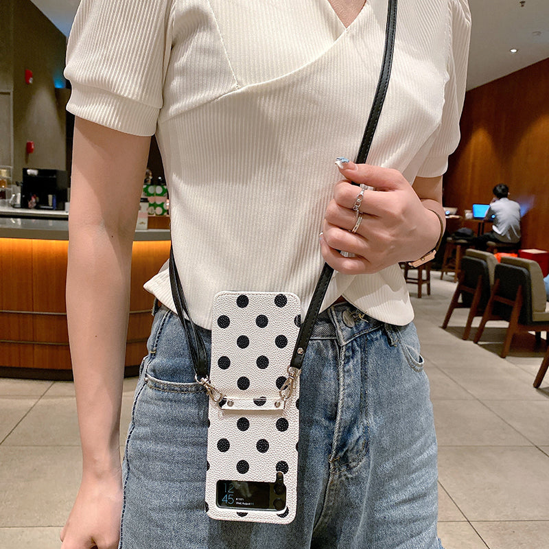 Leather Shoulder Strap Case For Samsung Galaxy Z Flip 4 5G - Galaxy Z Flip 4 Case