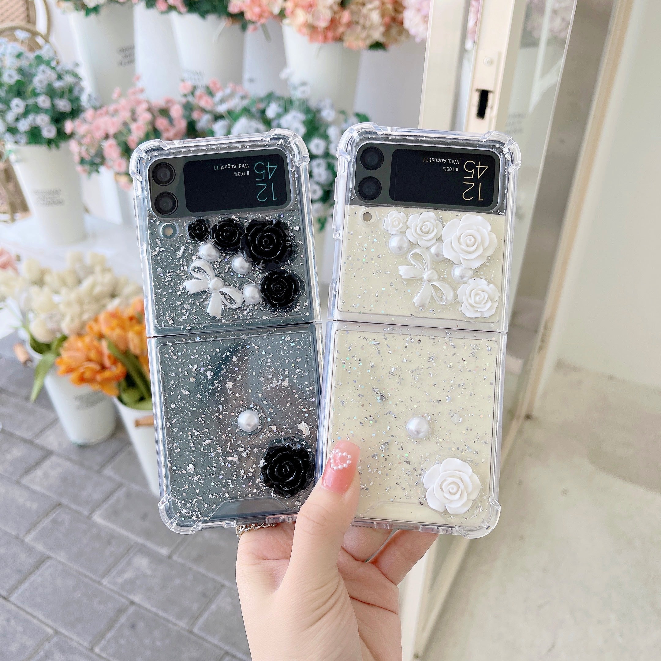 Transparent 3D Rose Glitter Case For Galaxy Z Flip 4 - Galaxy Z Flip 4 Case