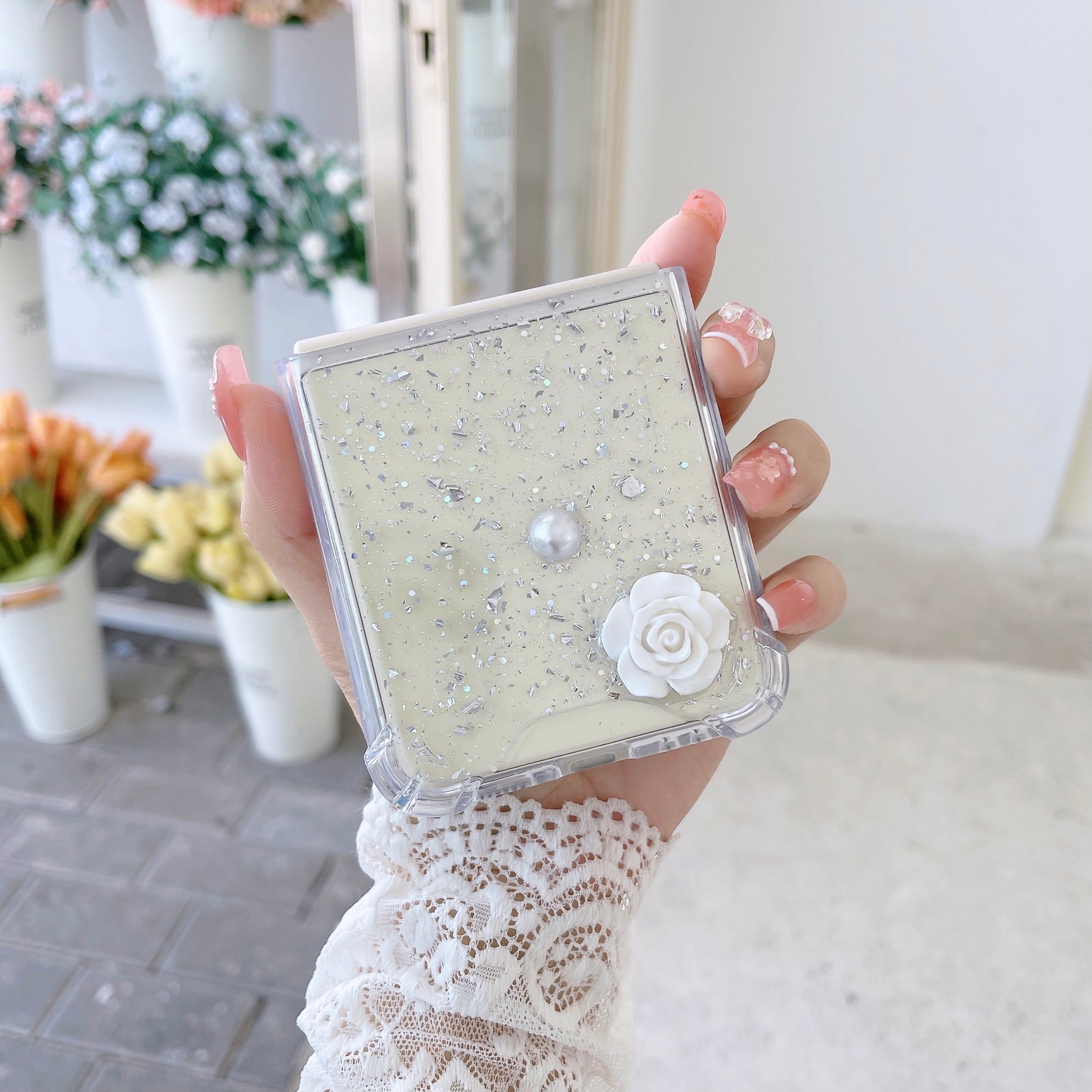 Transparent 3D Rose Glitter Case For Galaxy Z Flip 4 - Galaxy Z Flip 4 Case