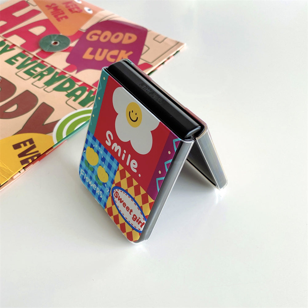 Cartoon Smiley Sun Flower Case with Stand for Galaxy Z Flip 4 - Galaxy Z Flip 4 Case