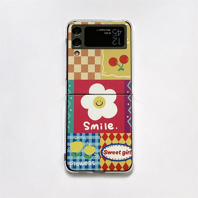 Cartoon Smiley Sun Flower Case with Stand for Galaxy Z Flip 4 - Galaxy Z Flip 4 Case