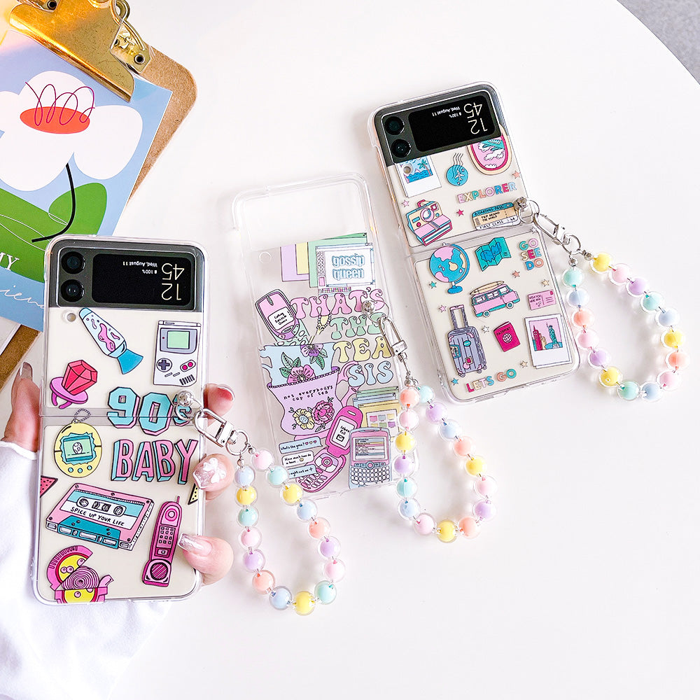 Retro Painted Case With Bracelet For Galaxy Z FLIP 4 5G - Galaxy Z Flip 4 Case