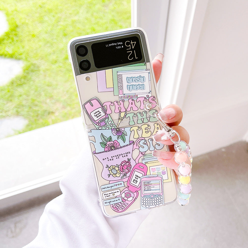 Retro Painted Case With Bracelet For Galaxy Z FLIP 4 5G - Galaxy Z Flip 4 Case