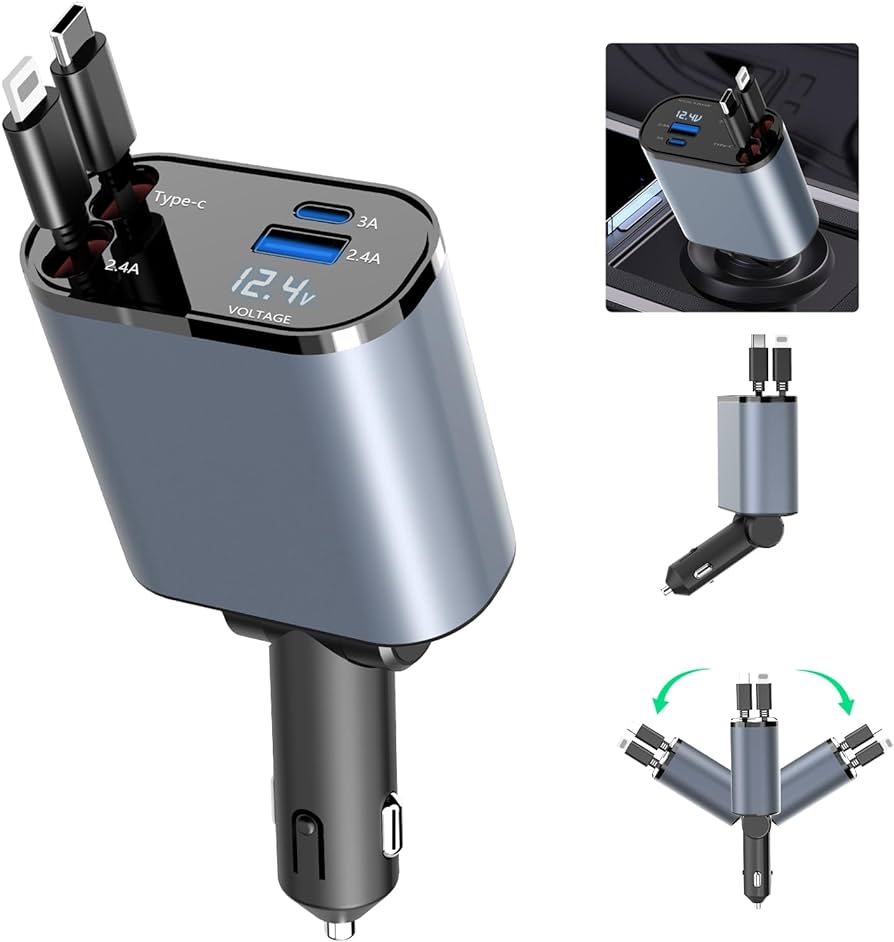 4 IN 1 Magnetic Retractable Fast Car Charger
