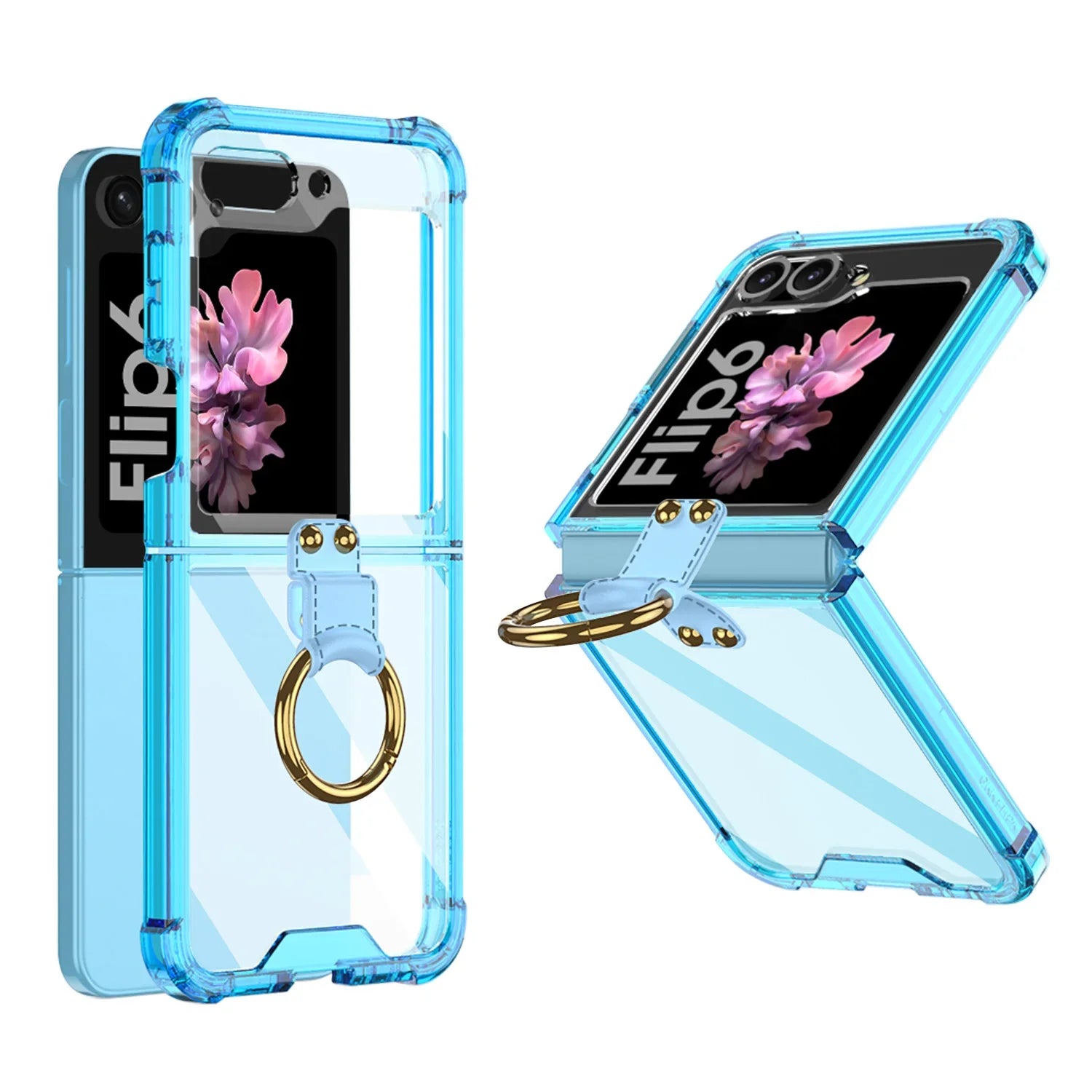 Transparent Shockproof Case with Ring Holder for Samsung Z Flip 6 Transparent Shockproof Case with Ring Holder for Samsung Z Flip 6