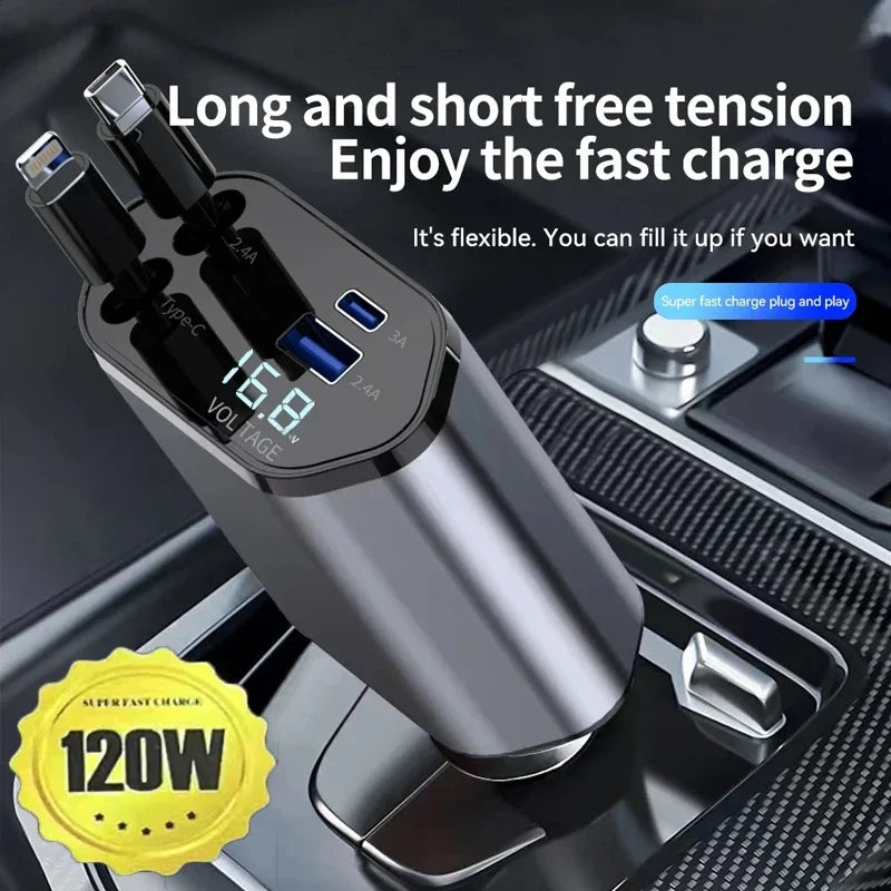 4 IN 1 Magnetic Retractable Fast Car Charger