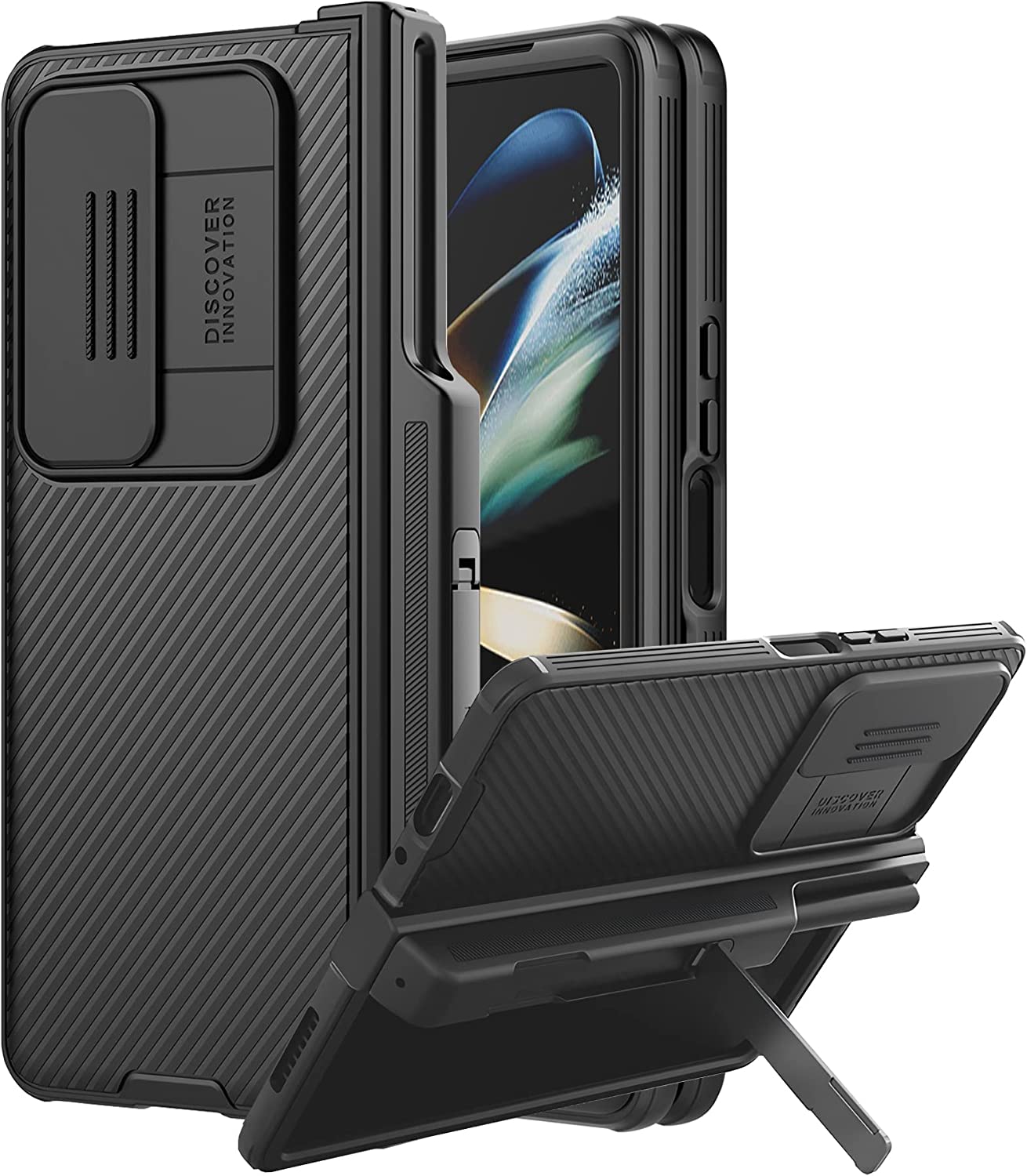 Case with Slide Camera Protector & Kickstand With S-Pen Pocket For Samsung Galaxy Z Fold 4