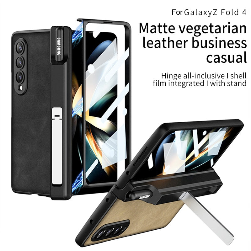 Leather Kickstand Case with Pen Holder For Samsung Galaxy Z Fold 4