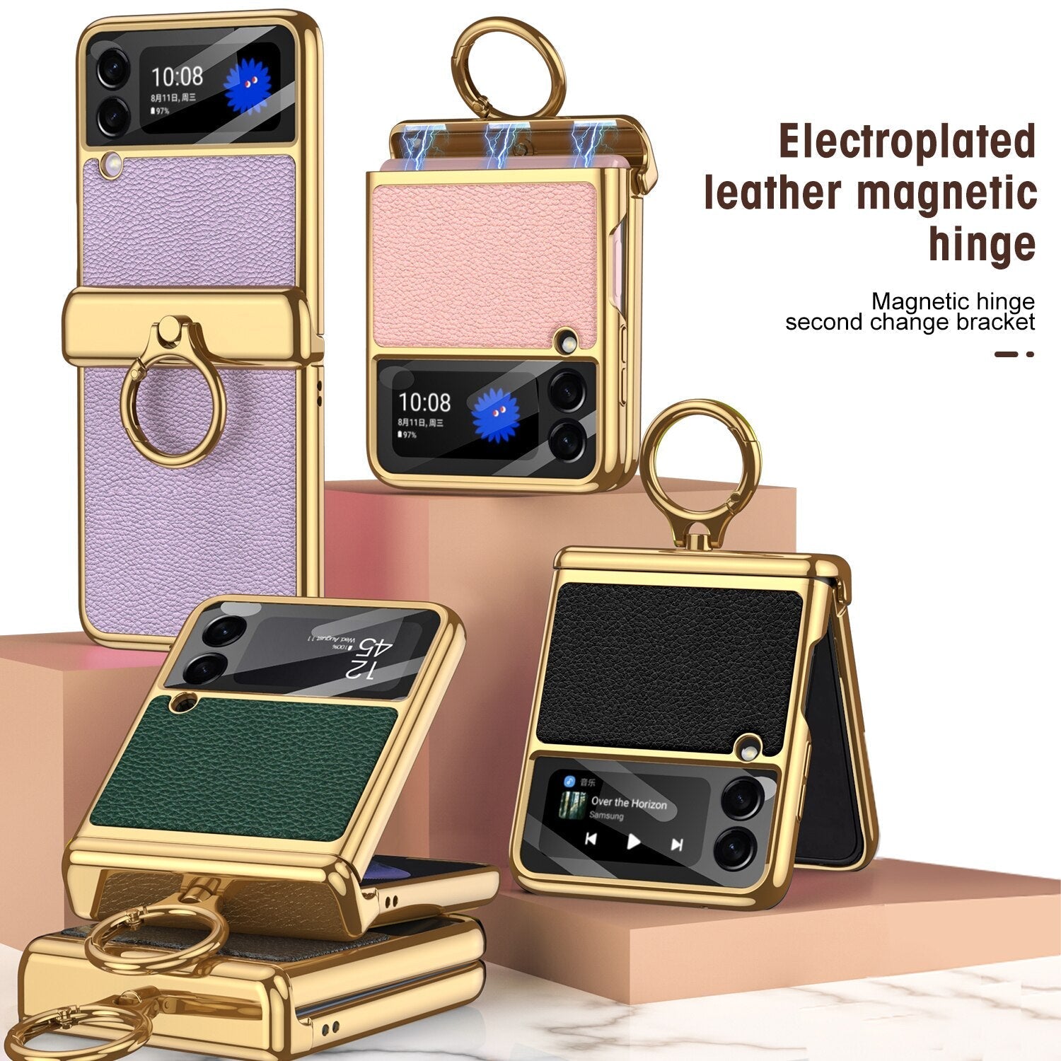 Magnetic Leather Case with Ring Holder For Samsung Galaxy Z Flip 4 - Galaxy Z Flip 4 Case