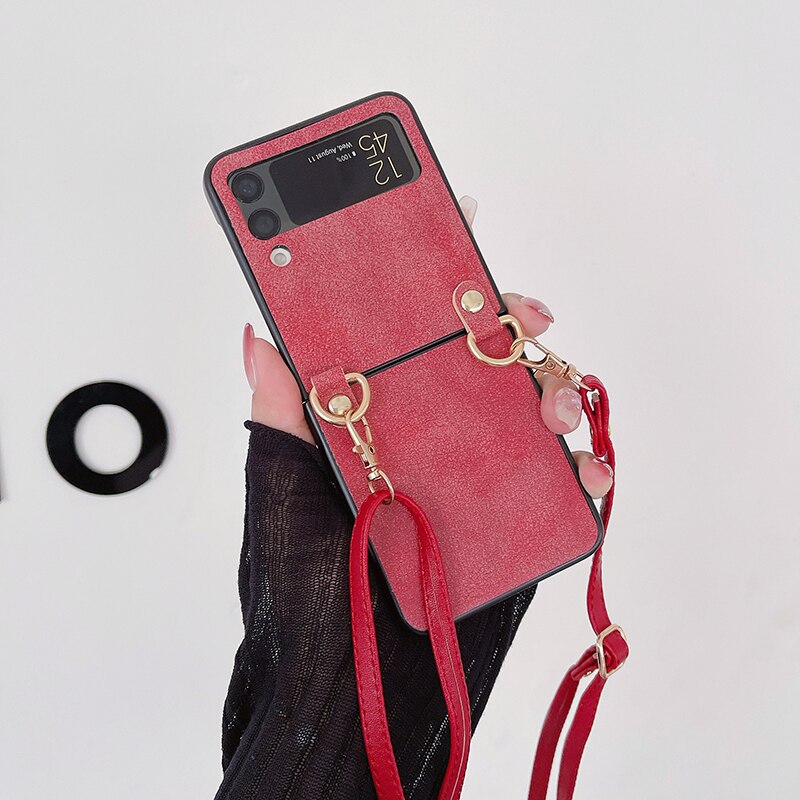 Crossbody Leather Cover With Lanyard Strap For Samsung Galaxy Z Flip 4 - Galaxy Z Flip 4 Case