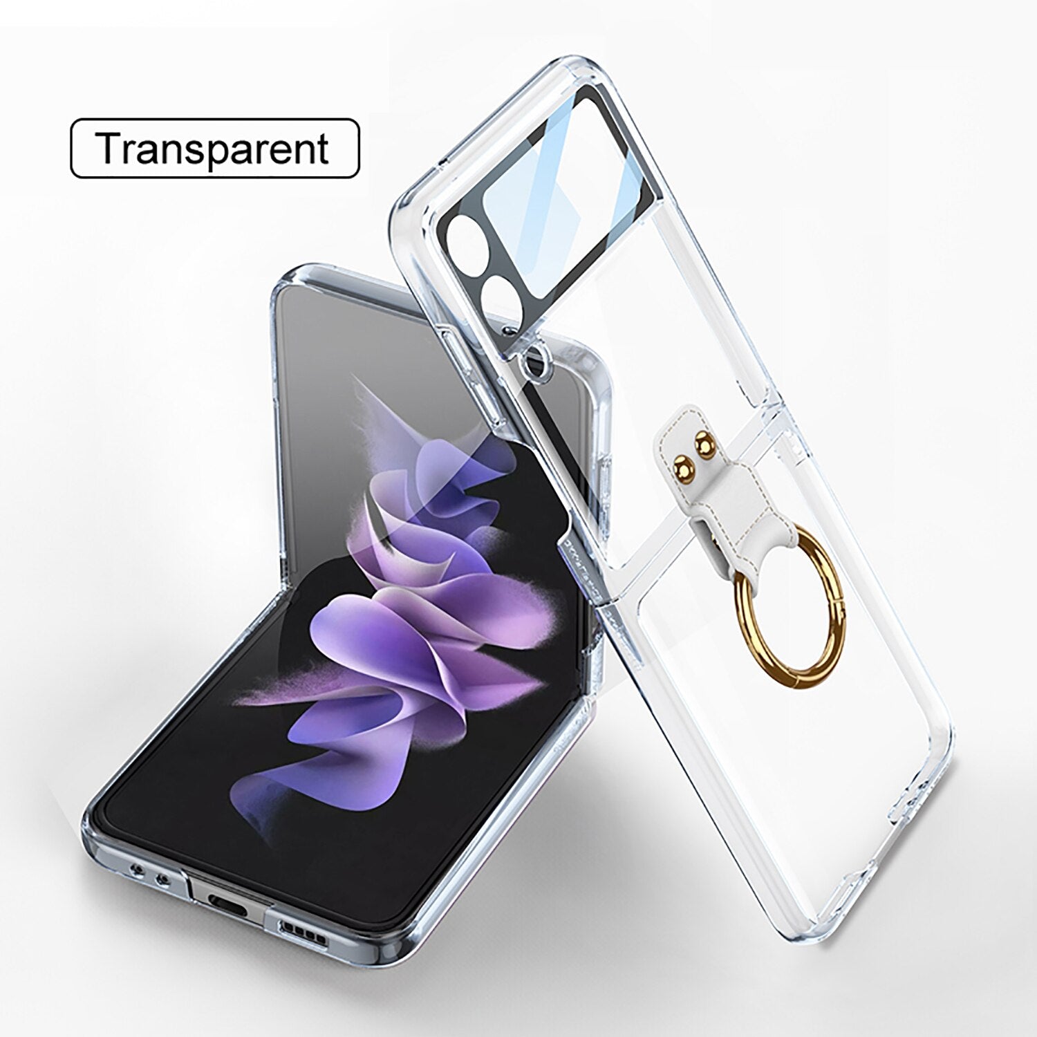 Transparent Case with Ring Holder for Samsung Galaxy Z Flip 4 - Galaxy Z Flip 4 Case
