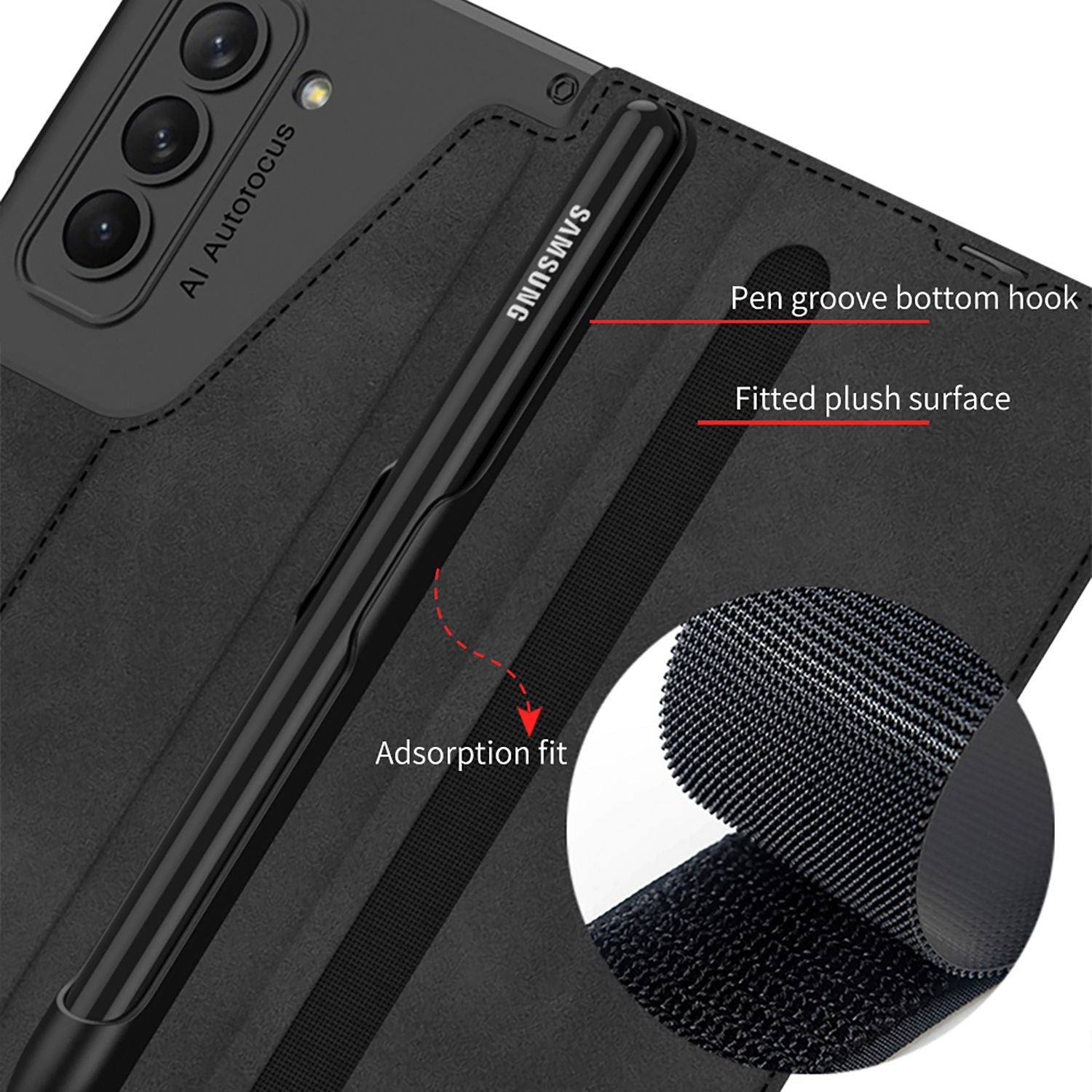 Leather Case with Detachable Pen Holder & Card Slot for Samsung Galaxy Z Fold 5