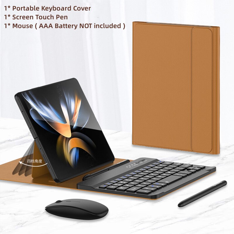 Leather Stand With Wireless Keyboard And Mouse For Samsung Galaxy Z Fold Series